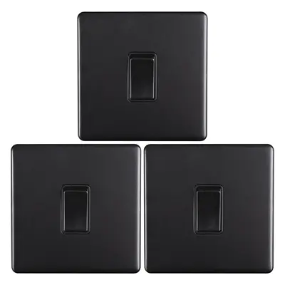 3 PACK Gang Single Light Switch SCREWLESS MATT BLACK Way 10A Slim Rocker