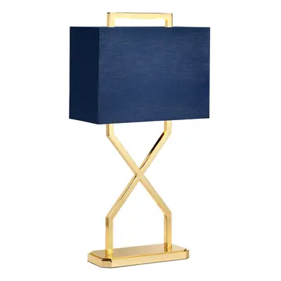 Table Lamp Navy Blue Oblong Shade Polished Gold LED E27 60W Bulb