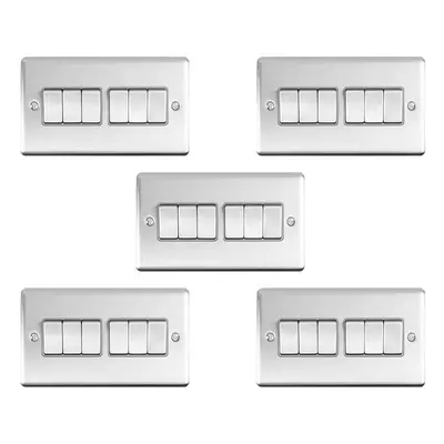 5 PACK Gang Metal Multi Light Switch SATIN STEEL Way 10A Grey Trim