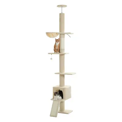 (Beige) Cat tree floor-standing height adjustable cm to cm, cat tower large movement space, hamm