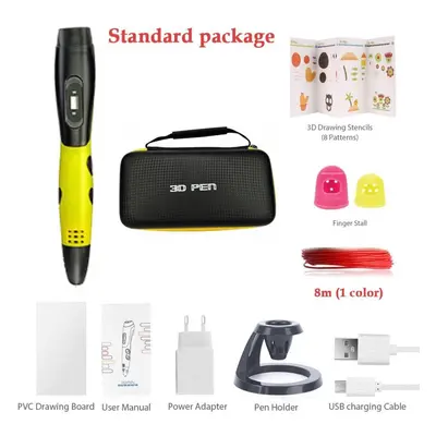 (yellow) Set Diy Pen 3D Printing Pen For Kids Creative Educational Toys 3D Pens With Carrying Ca