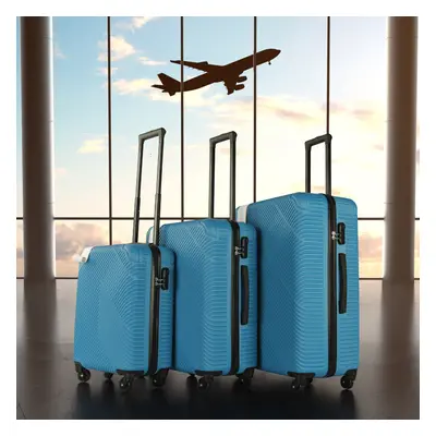 (Electric Blue) Neo Piece Hard Shell Luggage Suitcase Set ABS Expandable Handle Lightweight Dura