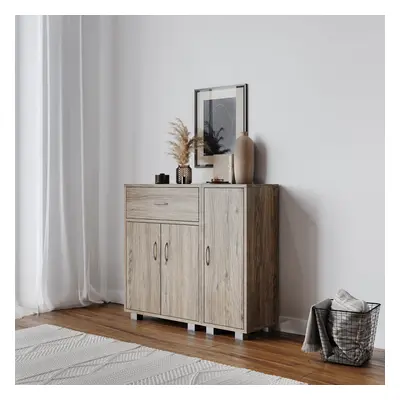 (Grey Oak, One) Wooden Free Standing Side Corner Cabinet Cupboard Hallway Living Room Storage