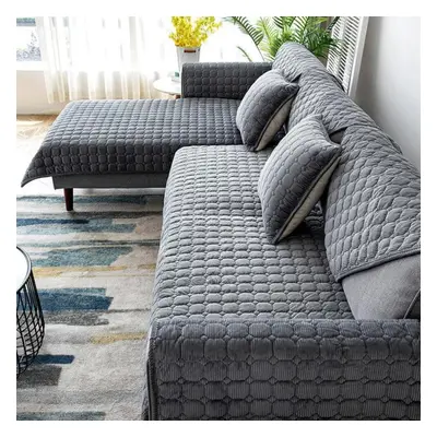 (dark grey, 110x240cm) Solid Color Non-slip Sofa Cover Thicken Soft Sofa Towel For Living Room F