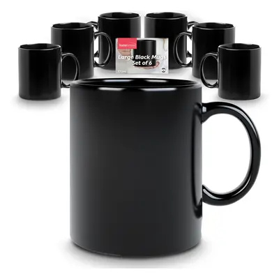 Large Black Mugs Sets of | 570ml | Pint Mugs for Hot Drinks Ceramic Coffee Cup | Big Mugs with H