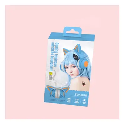 (blue with retail box) RGB Cat Ear Wireless Headsets with Mic 7.1 Stereo Music Bluetooth 5.0