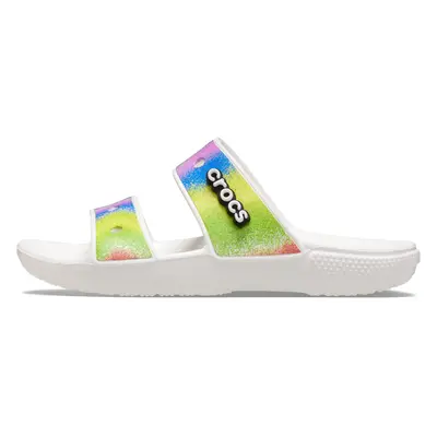 crocs Unisex-Adult classic Tie Dye Two-Strap Sandals WhiteSpray Dye