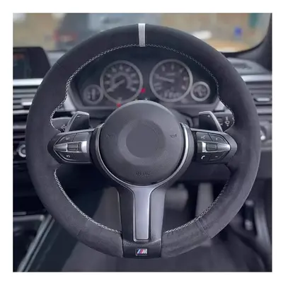 (Red Blue Thread) Black Suede Car Steering Wheel Cover For BMW Sport F30 F31 F34 F10 F11