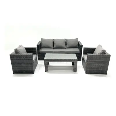 Fimous Rattan Garden Furniture Set Outdoor Lounger Sofa with Coffee Table Armchair Dark Grey Mix