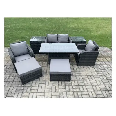 Fimous Rattan Furniture Outdoor Garden Dining Sets Patio Height Adjustable Rising lifting Table 