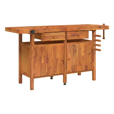 (with cabinet) vidaXL Workbench with Drawers and Vices Workshop Craft Table Solid Wood Acacia