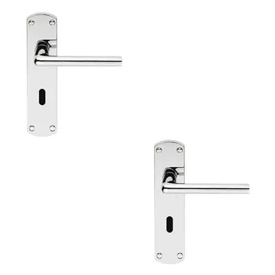 2x Rounded Straight Bar Handle on Lock Backplate x 42mm Polished Chrome