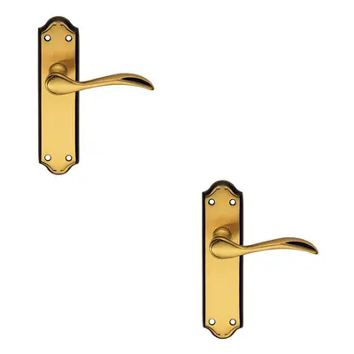 2x PAIR Curved Door Handle Lever on Latch Backplate x 45mm Florentine Bronze