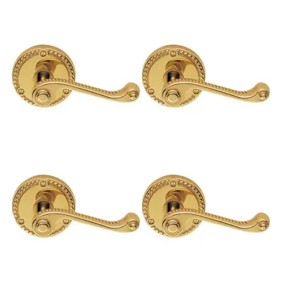 4x PAIR Georgian Scroll Handle on Round Rose Rope Design Pattern Polished Brass