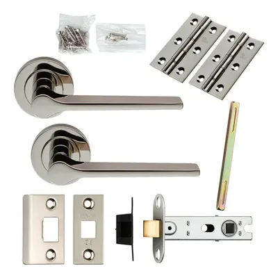 Door Handle & Latch Pack Polished Nickel Straight Lever Screwless Round Rose