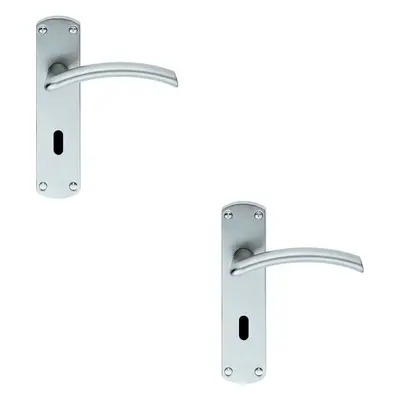 2x PAIR Arched Lever on Lock Backplate Door Handle x 42mm Satin Chrome