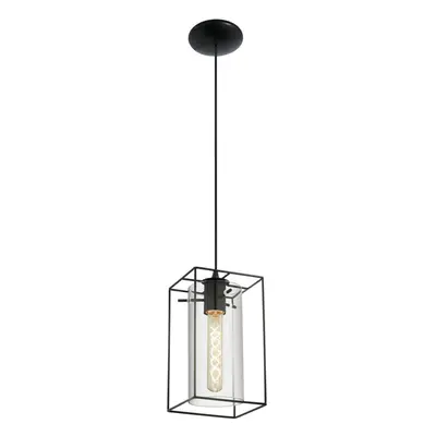 Hanging Ceiling Pendant Light Black Frame & Smoked Glass x 60W E27 Lamp