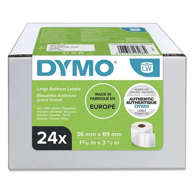 DYMO LW Large Address Labels, 36mm x 89mm, Rolls of Easy-Peel Labels (3120 Labels), Self-Adhesiv