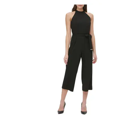 Tommy Hilfiger Women's Scuba Crepe Sleeveless Belted Jumpsuit Jet Bla