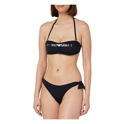 Emporio Armani Women's Standard Logo Lover Band and Bow Brazilian Bikini Black Medium