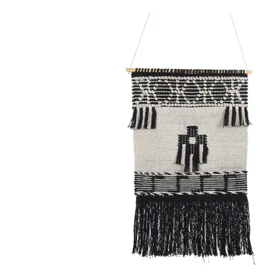 Cotton Wall Hanging with Tassels Beige and Black LARKANA