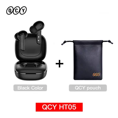 (Black with Pouch) QCY HT05 ANC Wireless TWS Bluetooth 5.2 Earphones 40dB Active Noise Cancellat