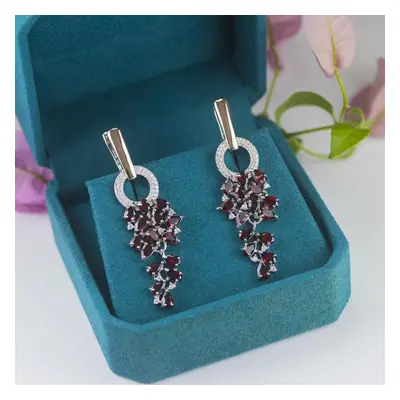 (red, L) Luxury Natural Garnet Dangle Earrings Real Sterling Silver 8.1ct Gemstone Fine Jewelry 