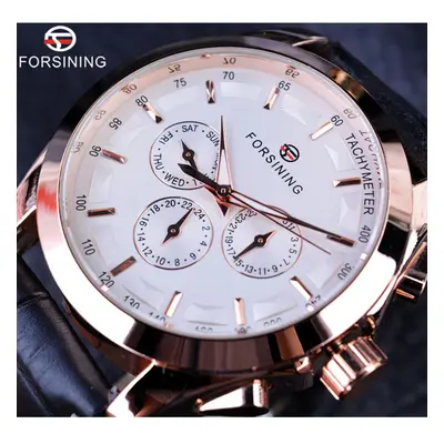 (black,rose gold) Forsining Retro Fashion Designer Three Dial Decoration Genuine Leather Golden 