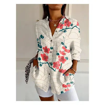 (YK2018, L) Summer Women's Long Shirt Summer European and American Fashion Shirt 3D Pattern Prin