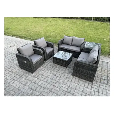 Fimous Seater Rattan Sofa Set Outdoor Garden Furniture Set with Loveseat Sofa Reclining Chairs S