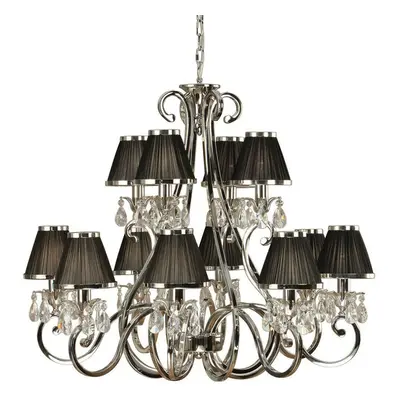 Esher Ceiling Pendant Chandelier Nickel Crystal & Black Shades Lamp Light