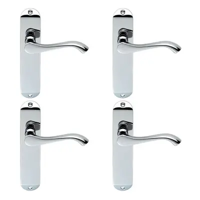 4x PAIR Curved Handle on Chamfered Latch Backplate x 40mm Polished Chrome