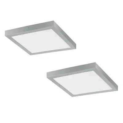 2 PACK Wall / Ceiling Light Silver 400mm Square Surface Mounted 25W LED 3000K