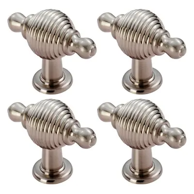 4x Reeded Beehive Style Cabinet Door Knob with Finials 26mm Dia Rose Nickel