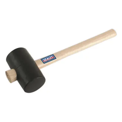 1.75lb Black Rubber Mallet - Wooden Shaft Handle - General Purpose Hammer