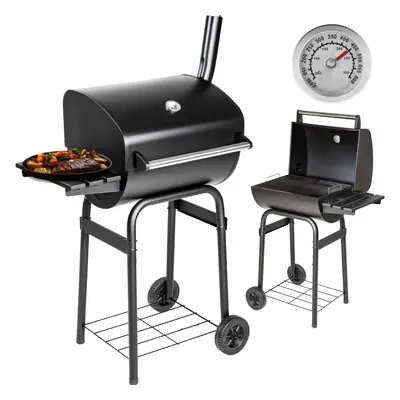 BBQ Charcoal Grill Trolley Smoker Barbecue Thermometer Powder Coated Metal