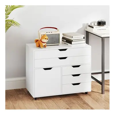 5-Drawer Chest with Door Mobile Chest of Drawers with Casters