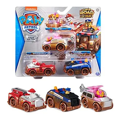 PAW PATROL 3 Pack True Metal Ride On Mud Cars with Skye, Chase and Marshall 1:55 Scale Kids Toy