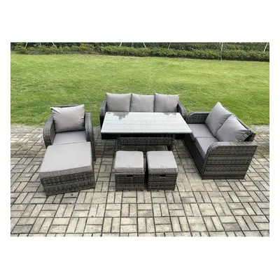 Fimous Piece Rattan Garden Furniture Set with Patio Sofa Rectangular Dining Table Small Footstoo