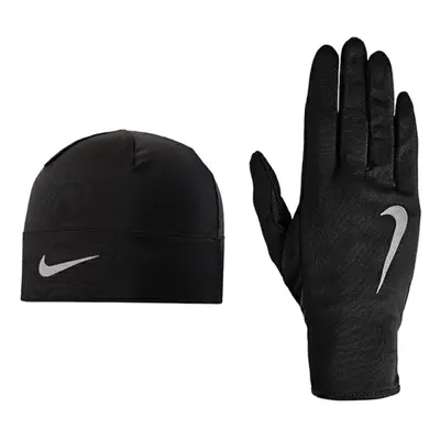 Nike Mens Run Dry Hat and Gloves Set Black/Black/Silver L/XL