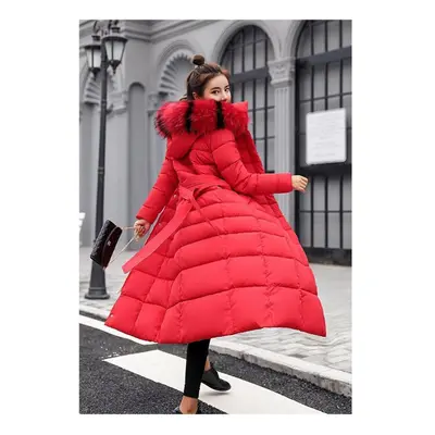 (red, M) Winter Women&apos;s Cotton Coat Extended Large Fur Collar Women&apos;s Cotton Coat Thic