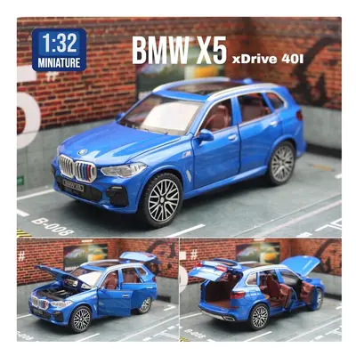 (Blue) 1/32 BMW X5 SUV Toy Car Model Diecast Metal Vehicle Miniature Sound & Light Pull Back Col