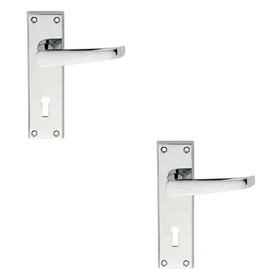 2x PAIR Straight Victorian Handle on Lock Backplate x 43mm Polished Chrome