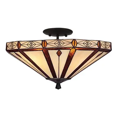 (Bronze Style) BELOFAY Tiffany Ceiling Light Semi Flush Stained Glass Art Deco Handmade Uplighte