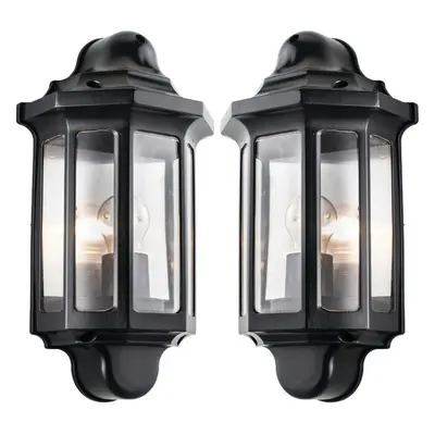 2 PACK IP44 Outdoor Wall Light Satin Black Half Traditional Dimmable Porch Lamp