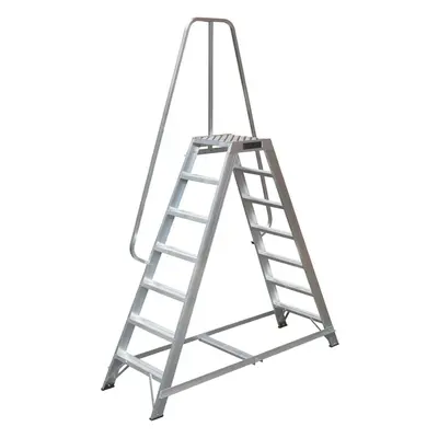 1.7m Heavy Duty Double Sided Fixed Step Ladders Safety Handrail & Wide Platform