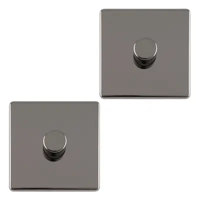 2 PACK Gang Dimmer Switch Way LED SCREWLESS BLACK NICKEL Light Dimming Wall