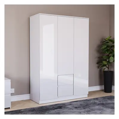 (White) Glinton Door Drawer Wardrobe Gloss Bedroom