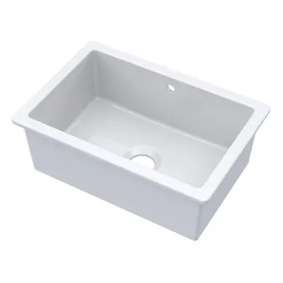 Fireclay Single Bowl Square Undermount Kitchen Sink, Central Waste & Overflow, 711mm - White