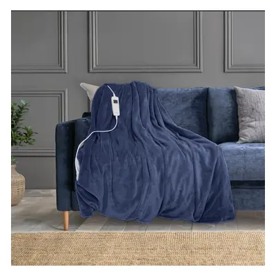 (Navy) Neo Electric Heated Throw Over Blanket - Reversible